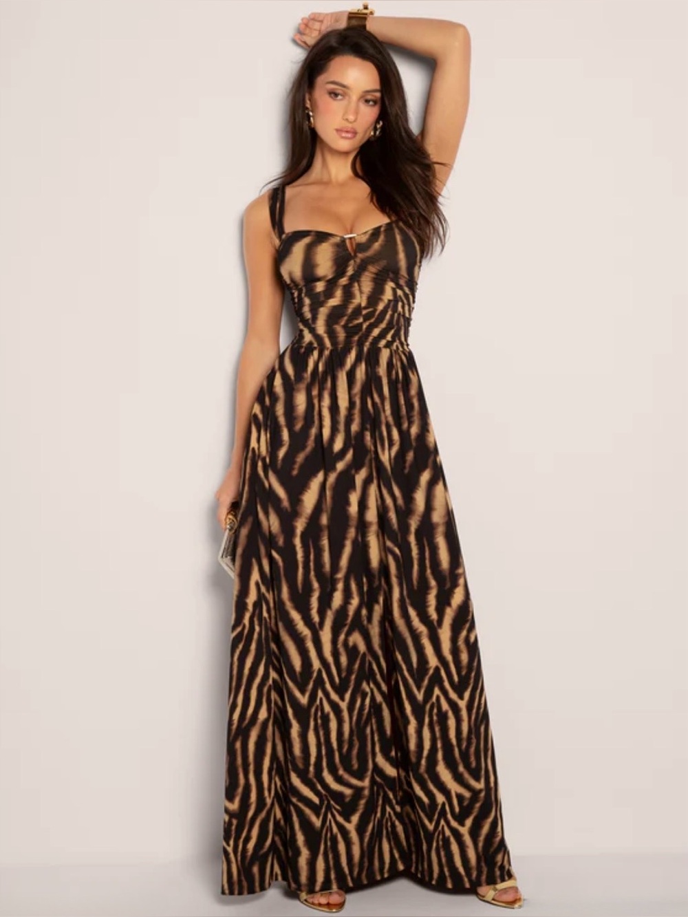 Ta3 Goddessy Maxi Dress in Golden Zebra Sz XS MSRP $268 NEW